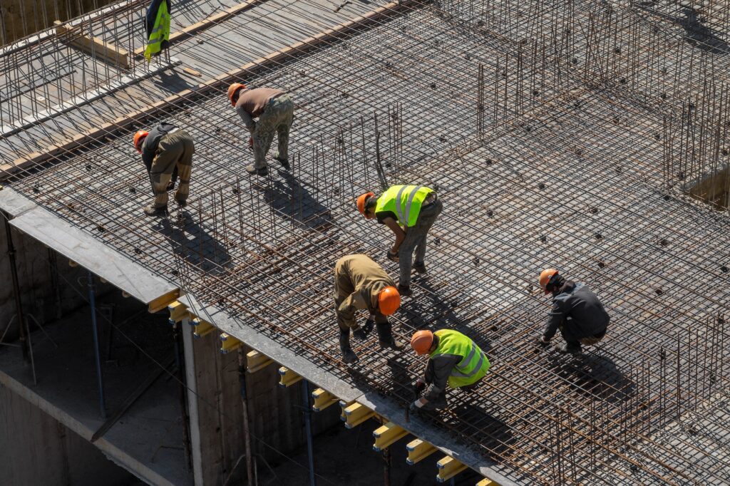 Construction work on the construction site of a residential high-rise building